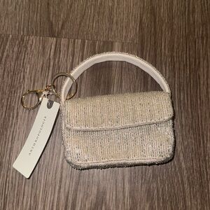 Anthropologie Beaded Mini Top-Handle Bag in Ivory and Gold
